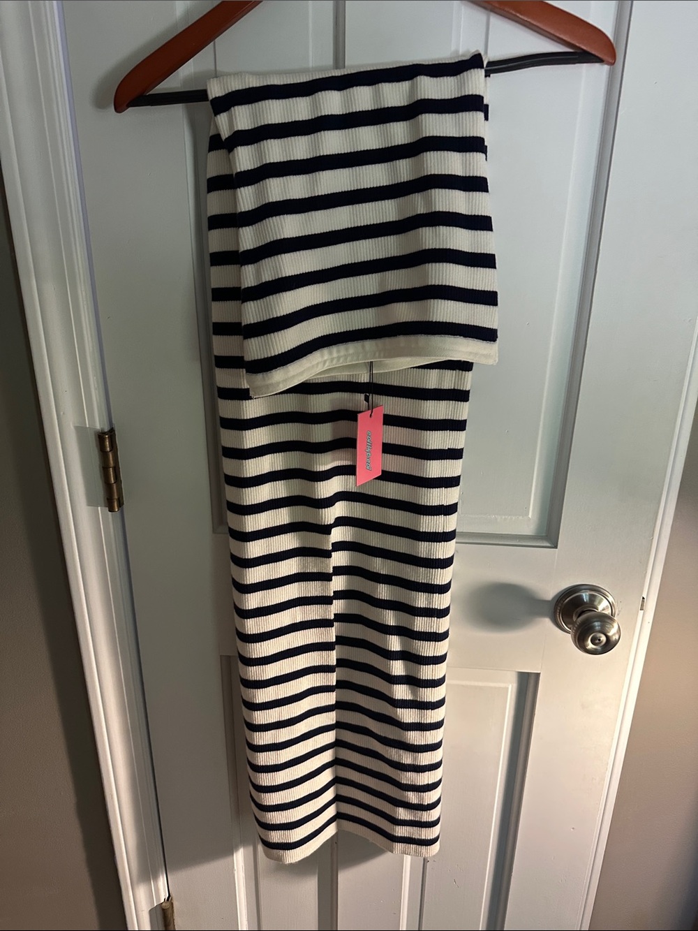 Edikted Navy and Cream Striped Knit Midi Dress - Size S NWT
